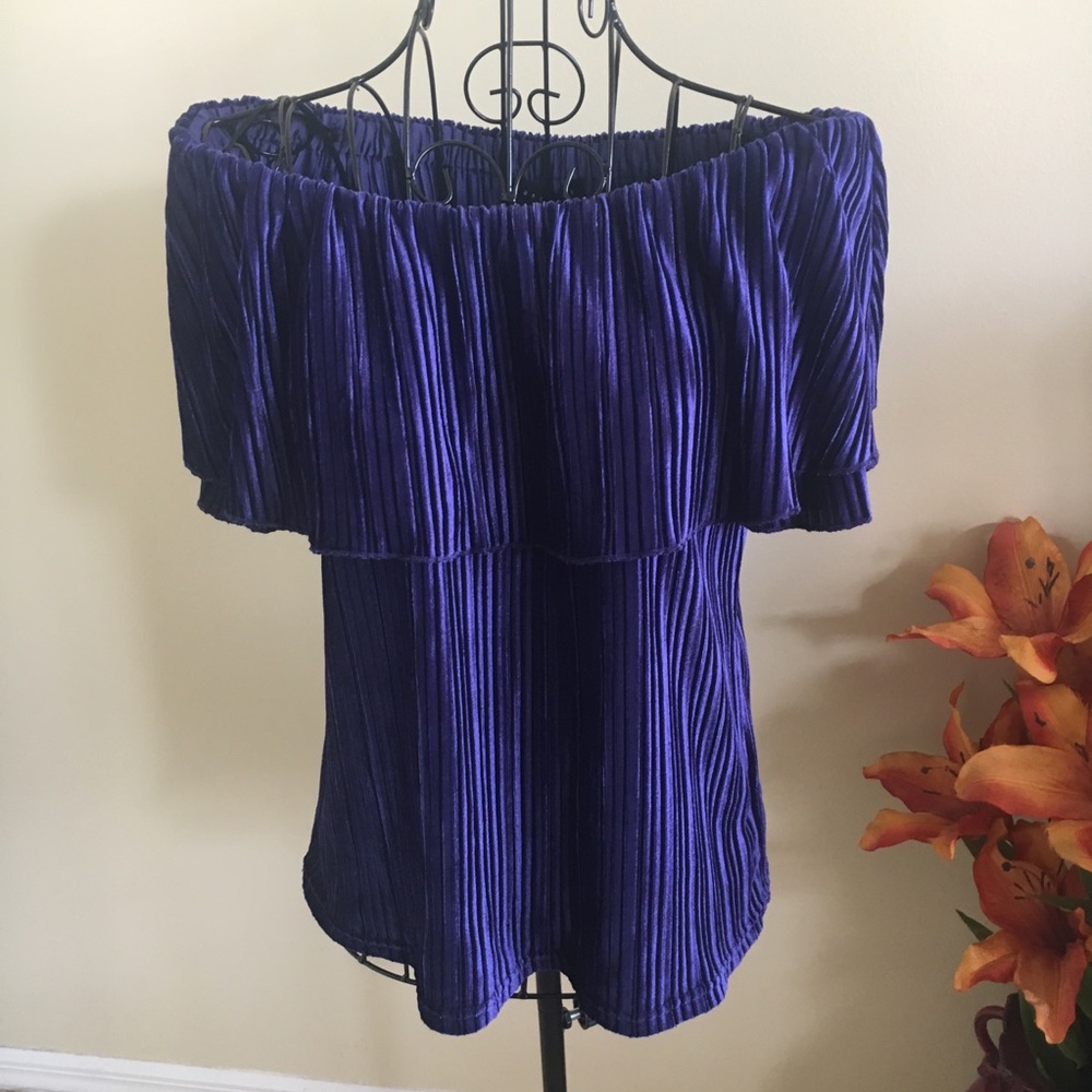 SANCTUARY CLOTHING OFF THE SHOULDER BLUE T…